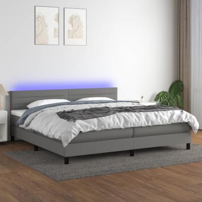Pat cu arcuri, saltea și LED, gri închis, 200x200 cm, textil GartenMobel Dekor