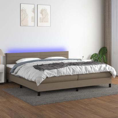 Pat cu arcuri, saltea și LED, gri taupe, 200x200 cm, textil GartenMobel Dekor