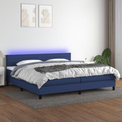 Pat cu arcuri, saltea și LED, albastru, 200x200 cm, textil GartenMobel Dekor