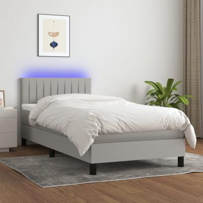 Pat cu arcuri, saltea și LED, gri deschis, 80x200 cm, textil GartenMobel Dekor