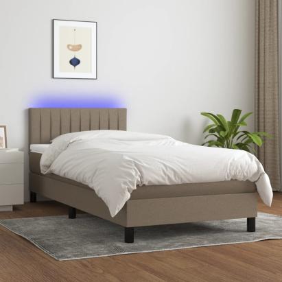 Pat cu arcuri, saltea și LED, gri taupe, 90x190 cm, textil GartenMobel Dekor