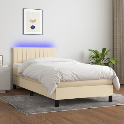 Pat cu arcuri, saltea și LED, crem, 90x200 cm, textil GartenMobel Dekor