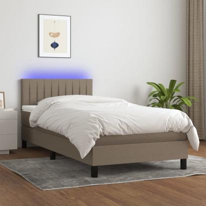 Pat cu arcuri, saltea și LED, Gri taupe, 100x200 cm, textil GartenMobel Dekor