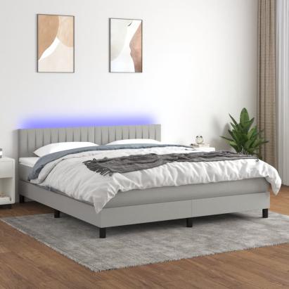 Pat cu arcuri, saltea și LED, gri deschis, 160x200 cm, textil GartenMobel Dekor