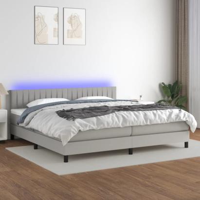 Pat cu arcuri, saltea și LED, gri deschis, 200x200 cm, textil GartenMobel Dekor