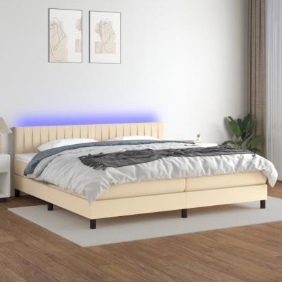 Pat cu arcuri, saltea și LED, crem, 200x200 cm, textil GartenMobel Dekor