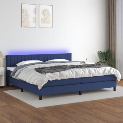 Pat cu arcuri, saltea și LED, albastru, 200x200 cm, textil GartenMobel Dekor