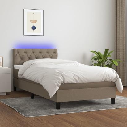 Pat cu arcuri, saltea și LED, gri taupe, 80x200 cm, textil GartenMobel Dekor