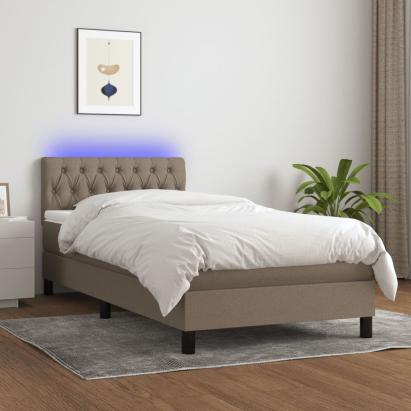 Pat cu arcuri, saltea și LED, gri taupe, 90x200 cm, textil GartenMobel Dekor