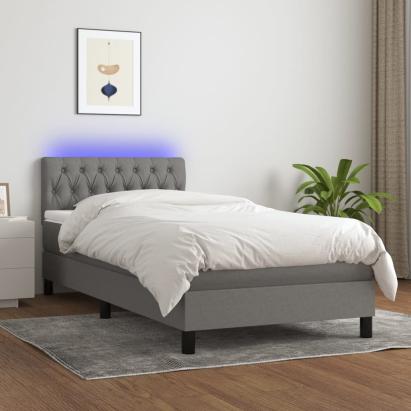 Pat cu arcuri, saltea și LED, gri închis, 100x200 cm, textil GartenMobel Dekor