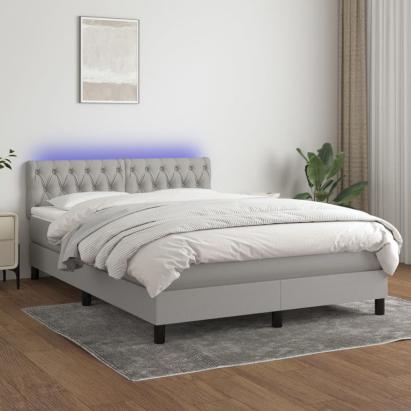 Pat cu arcuri, saltea și LED, gri deschis, 140x200 cm, textil GartenMobel Dekor