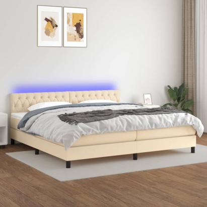Pat cu arcuri, saltea și LED, crem, 200x200 cm, textil GartenMobel Dekor