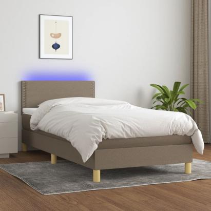Pat cu arcuri, saltea și LED, gri taupe, 90x200 cm, textil GartenMobel Dekor