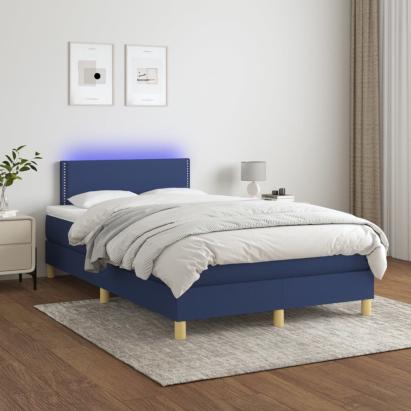 Pat cu arcuri, saltea și LED, albastru, 120x200 cm, textil GartenMobel Dekor