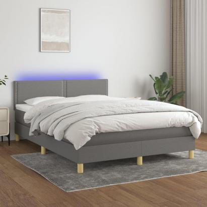 Pat cu arcuri, saltea și LED, gri închis, 140x190 cm, textil GartenMobel Dekor