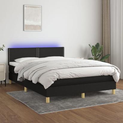 Pat cu arcuri, saltea și LED, negru, 140x190 cm, textil GartenMobel Dekor