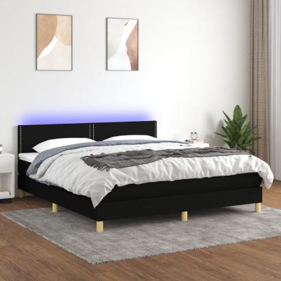 Pat cu arcuri, saltea și LED, negru, 180x200 cm, textil GartenMobel Dekor