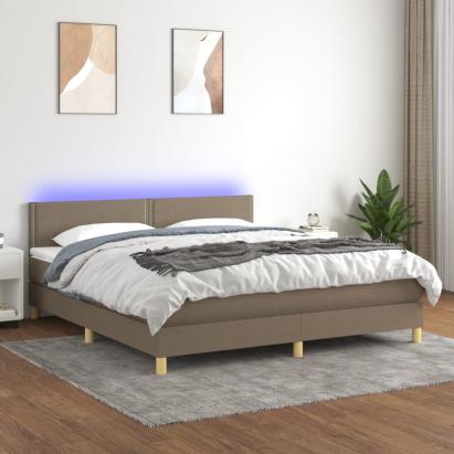 Pat cu arcuri, saltea și LED, gri taupe, 180x200 cm, textil GartenMobel Dekor