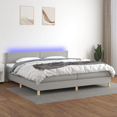 Pat cu arcuri, saltea și LED, gri deschis, 200x200 cm, textil GartenMobel Dekor