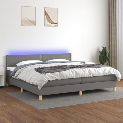 Pat cu arcuri, saltea și LED, gri închis, 200x200 cm, textil GartenMobel Dekor