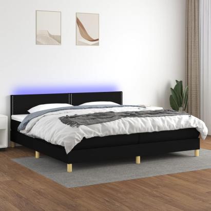 Pat cu arcuri, saltea și LED, negru, 200x200 cm, textil GartenMobel Dekor