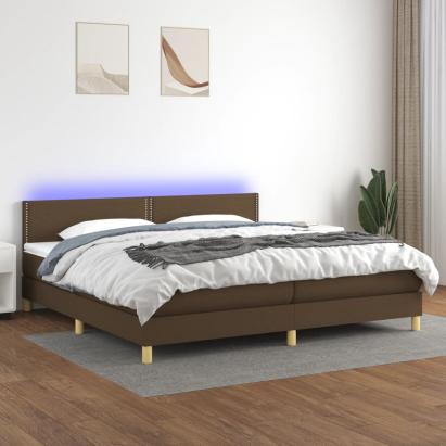 Pat cu arcuri, saltea și LED, maro închis, 200x200 cm, textil GartenMobel Dekor