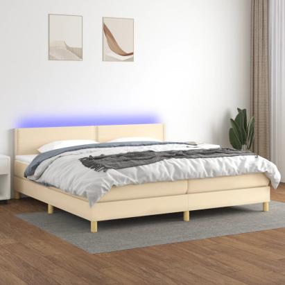 Pat cu arcuri, saltea și LED, crem, 200x200 cm, textil GartenMobel Dekor