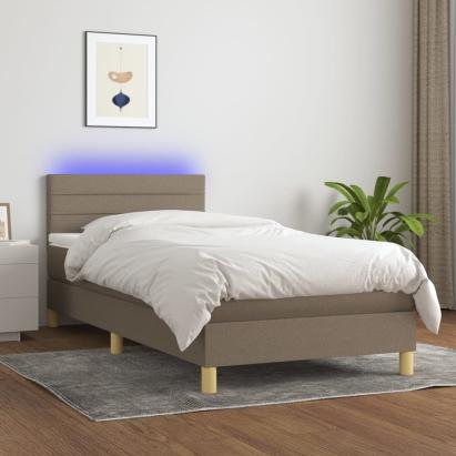 Pat cu arcuri, saltea și LED, gri taupe, 80x200 cm, textil GartenMobel Dekor