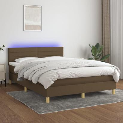 Pat cu arcuri, saltea și LED, maro închis, 140x200 cm, textil GartenMobel Dekor