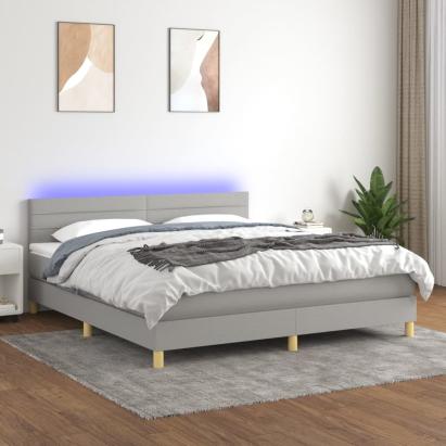 Pat cu arcuri, saltea și LED, gri deschis, 160x200 cm, textil GartenMobel Dekor