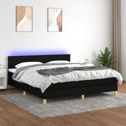 Pat cu arcuri, saltea și LED, negru, 180x200 cm, textil GartenMobel Dekor