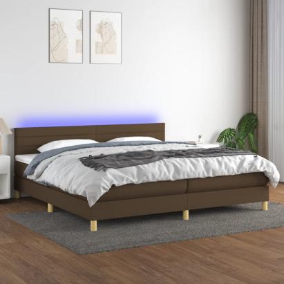 Pat cu arcuri, saltea și LED, maro închis, 200x200 cm, textil GartenMobel Dekor