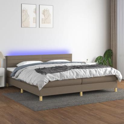 Pat cu arcuri, saltea și LED, gri taupe, 200x200 cm, textil GartenMobel Dekor