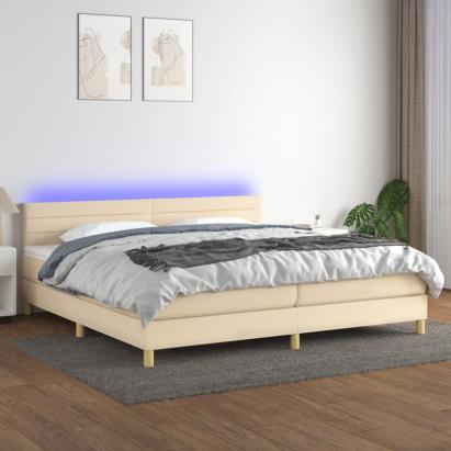 Pat cu arcuri, saltea și LED, crem, 200x200 cm, textil GartenMobel Dekor