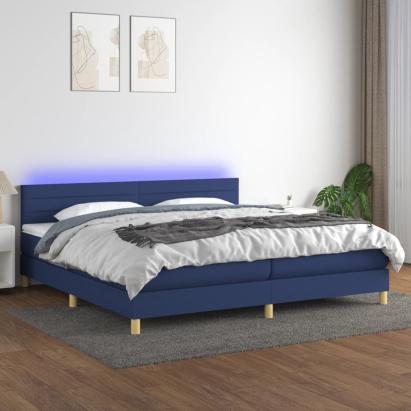 Pat cu arcuri, saltea și LED, albastru, 200x200 cm, textil GartenMobel Dekor