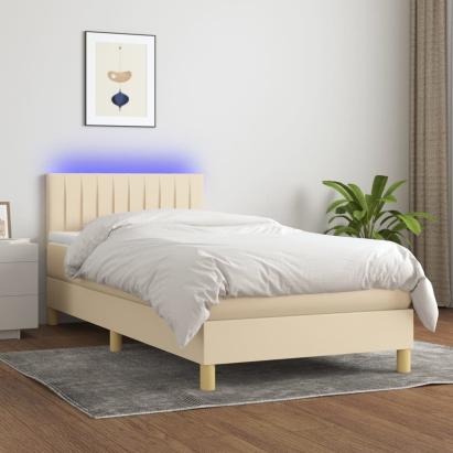 Pat cu arcuri, saltea și LED, crem, 90x200 cm, textil GartenMobel Dekor