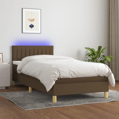Pat cu arcuri, saltea și LED, maro închis, 100x200 cm, textil GartenMobel Dekor