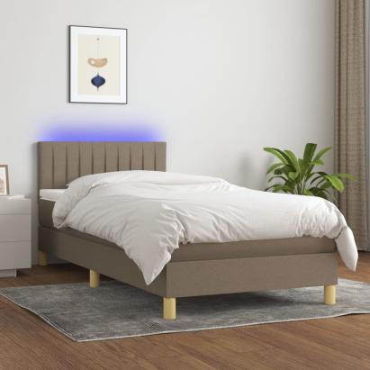 Pat cu arcuri, saltea și LED, Gri taupe, 100x200 cm, textil GartenMobel Dekor
