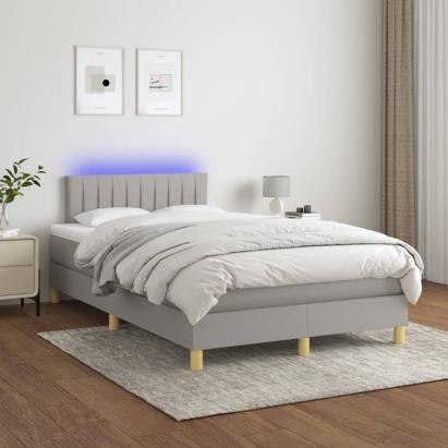 Pat cu arcuri, saltea și LED, gri deschis, 120x200 cm, textil GartenMobel Dekor
