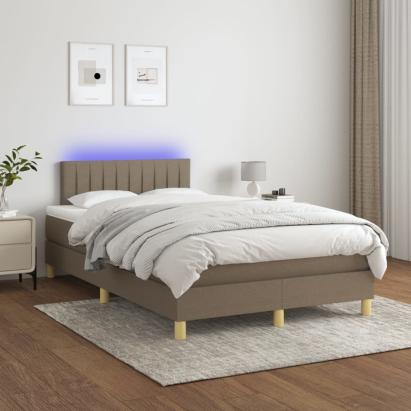 Pat cu arcuri, saltea și LED, gri taupe, 120x200 cm, textil GartenMobel Dekor