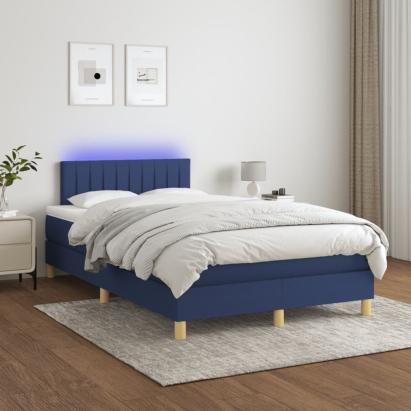 Pat cu arcuri, saltea și LED, albastru, 120x200 cm, textil GartenMobel Dekor