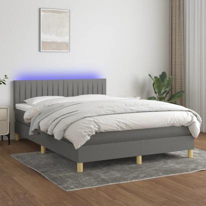 Pat cu arcuri, saltea și LED, gri închis, 140x200 cm, textil GartenMobel Dekor