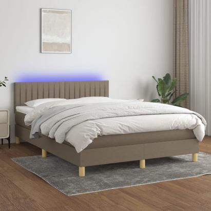 Pat cu arcuri, saltea și LED, gri taupe, 140x200 cm, textil GartenMobel Dekor