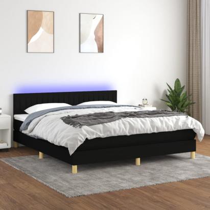 Pat cu arcuri, saltea și LED, negru, 180x200 cm, textil GartenMobel Dekor