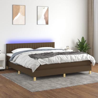 Pat cu arcuri, saltea și LED, maro închis, 180x200 cm, textil GartenMobel Dekor