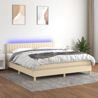 Pat cu arcuri, saltea și LED, crem, 180x200 cm, textil GartenMobel Dekor