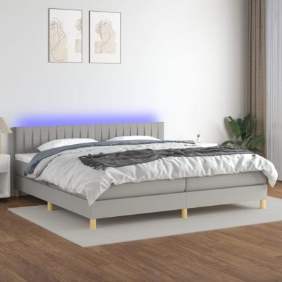 Pat cu arcuri, saltea și LED, gri deschis, 200x200 cm, textil GartenMobel Dekor
