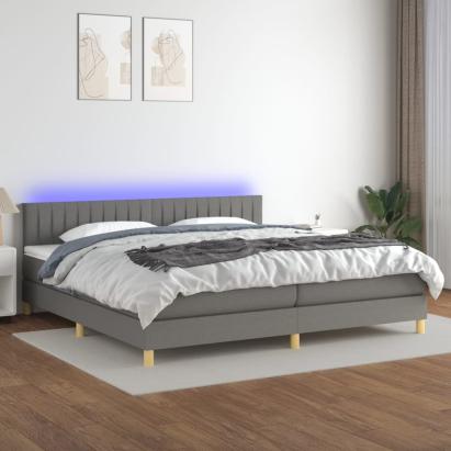 Pat cu arcuri, saltea și LED, gri închis, 200x200 cm, textil GartenMobel Dekor