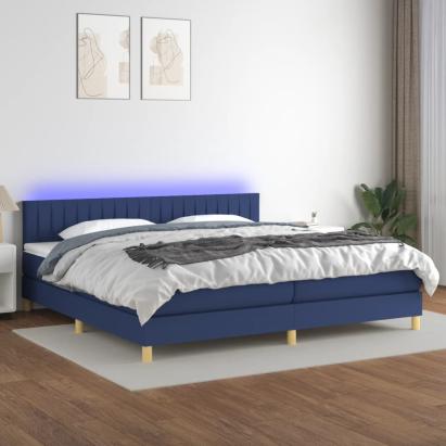 Pat cu arcuri, saltea și LED, albastru, 200x200 cm, textil GartenMobel Dekor