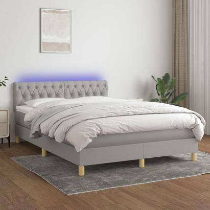 Pat cu arcuri, saltea și LED, gri deschis, 140x190 cm, textil GartenMobel Dekor
